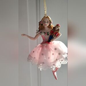 Nutcracker Suite Ballet Clara With Nutcracker Ornament E0732 Resin Fabric New